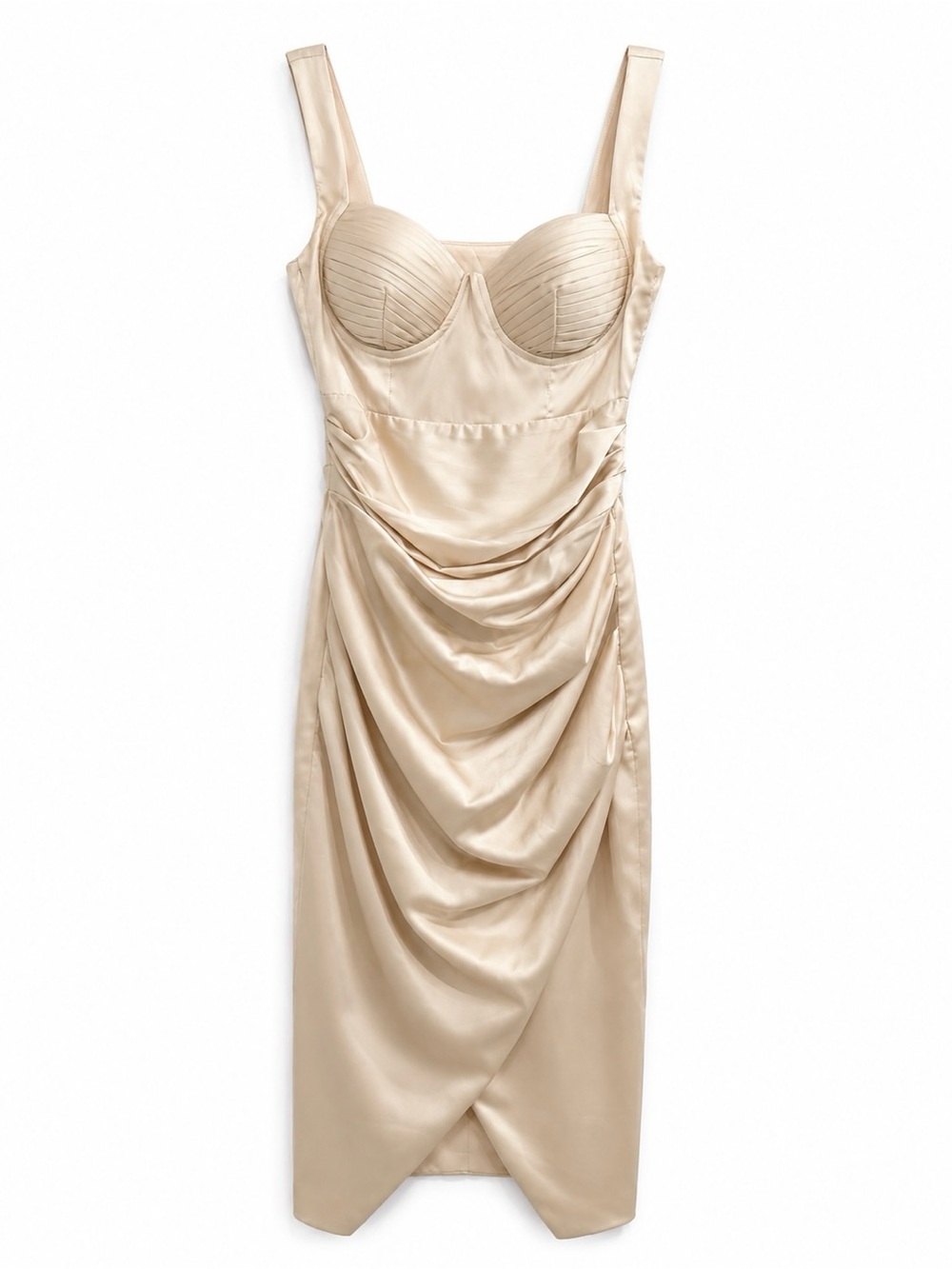 Satin Draped Midi Dress in Champagne